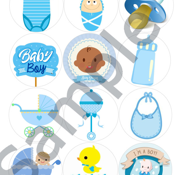 Digital artwork: Baby Shower BOY 1 sheet x 12 Cupcake toppers for ...